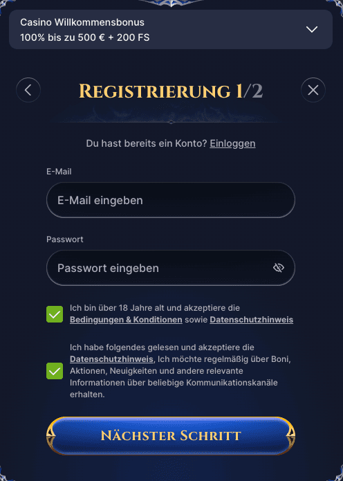 Cazeus Casino Login und Registrierung